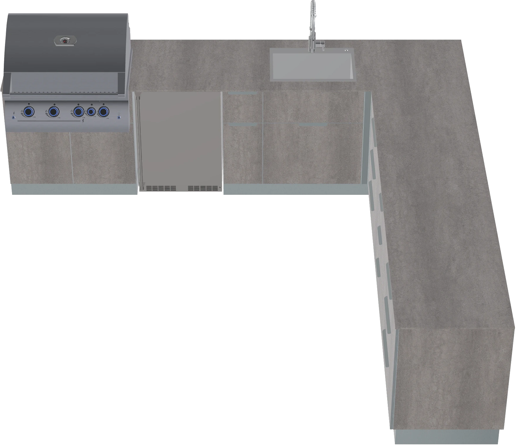 16.7 ft L-Shaped Modular Outdoor Kitchen Island with Grill & Sink