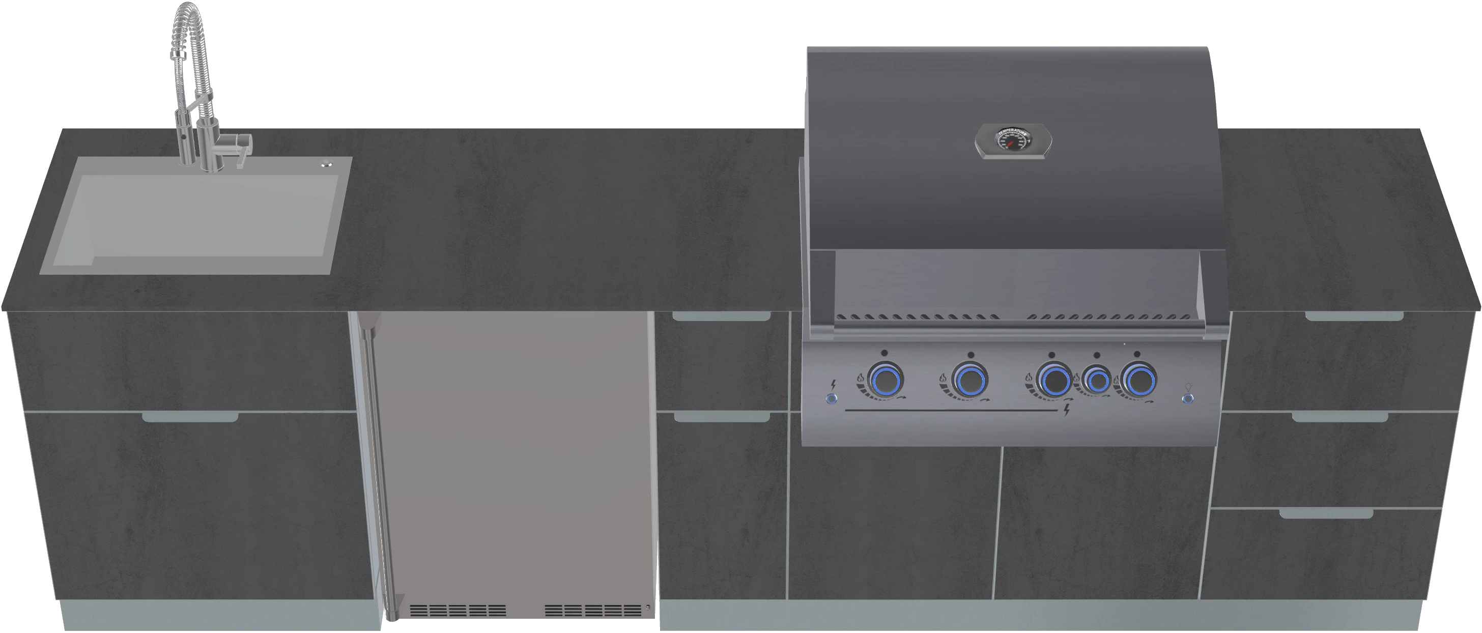 9.8 ft Linear Modular Outdoor Kitchen Island with Grill, Sink & Refrigerator