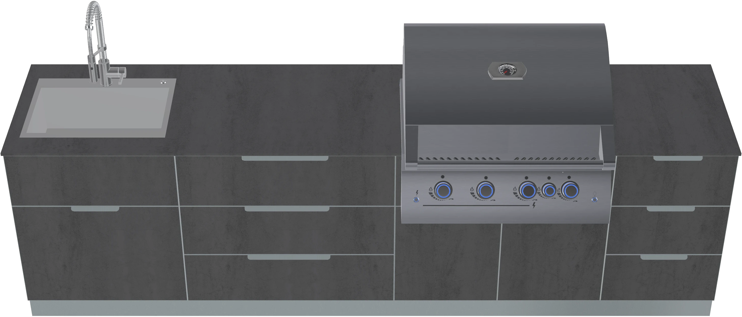 9.8 ft Linear Modular Outdoor Kitchen Island with Grill & Sink